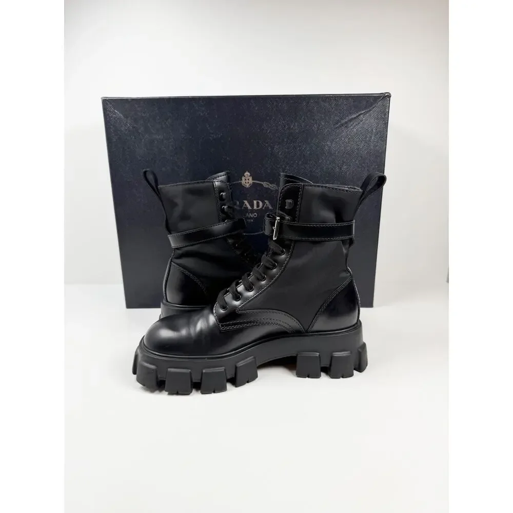 Size 9UK/10US - Prada Monolith Pouch Leather Ankle Boots